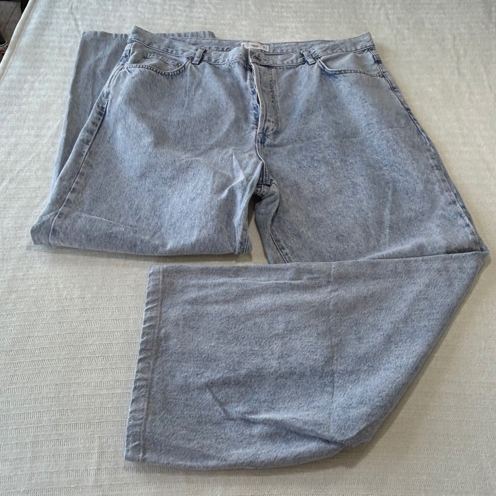 Mango MNG Denim Light Wash Wide Leg High Waisted Jeans Womens Size 16 18